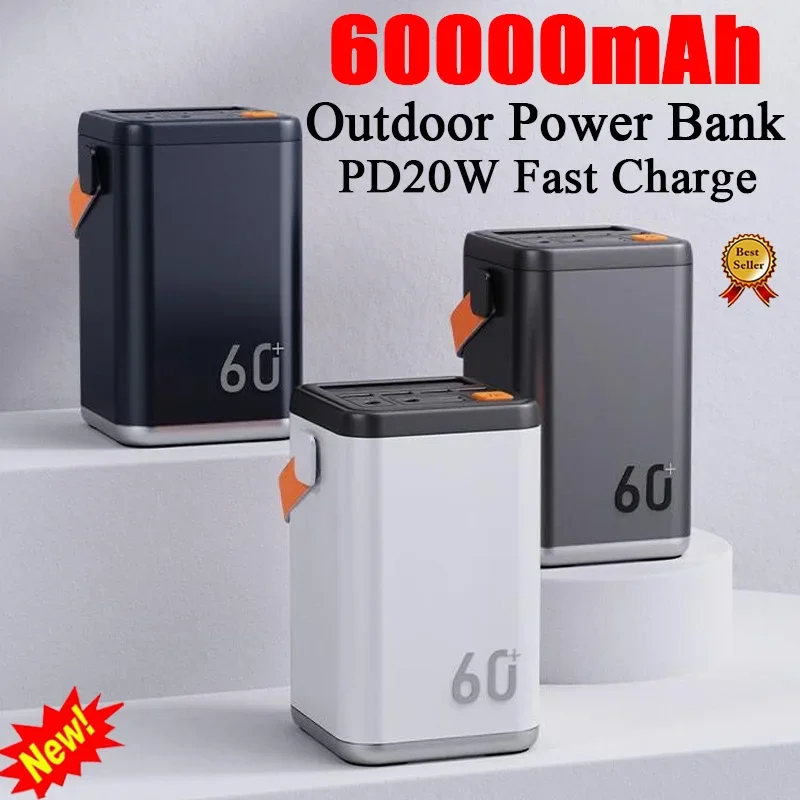 New 60000MAH Power Bank High-capacity W/ Digital Display PD20W Fast Charge Energy Storage Power for Outdoor Mobile Power Camping