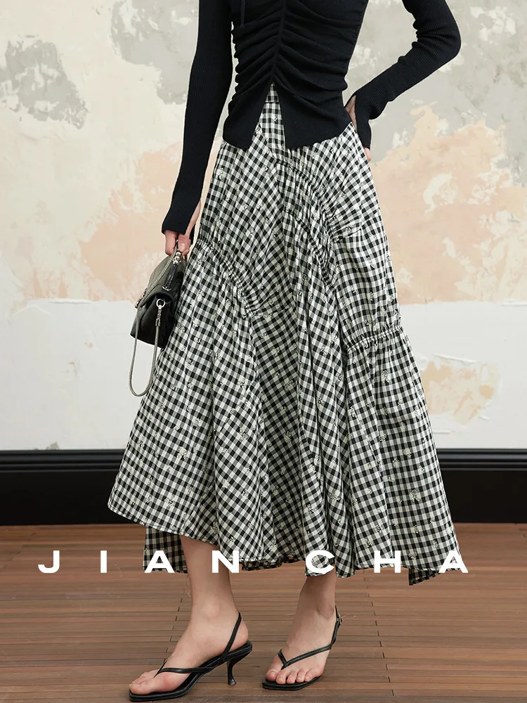 

Классическая плиссированная юбка А-силуэта в клетку с высокой талией из полиэстеровой смеси, удобная для повседневной носки, для девочек, JIANCHA "Folding Aesth...