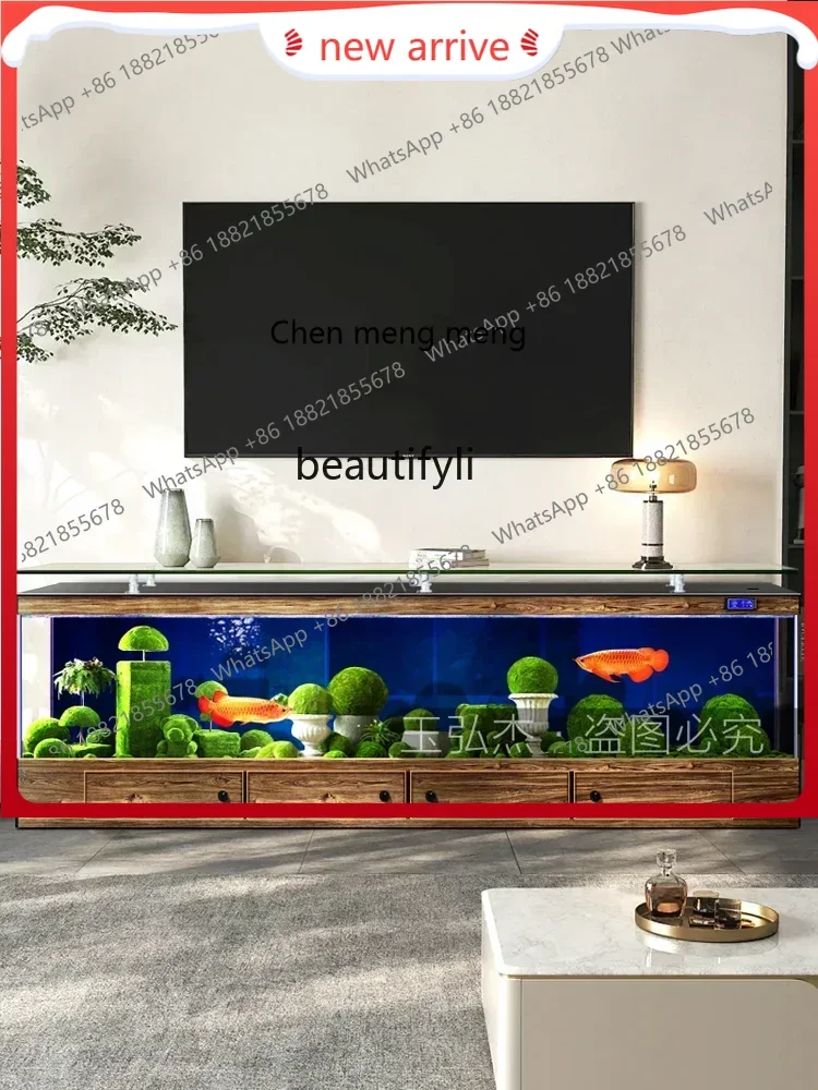 SS TV Cabinet Fish Tank Living Room Floor Aquarium Integrated Back Filter Loop One-Click Sewage Discharge7486