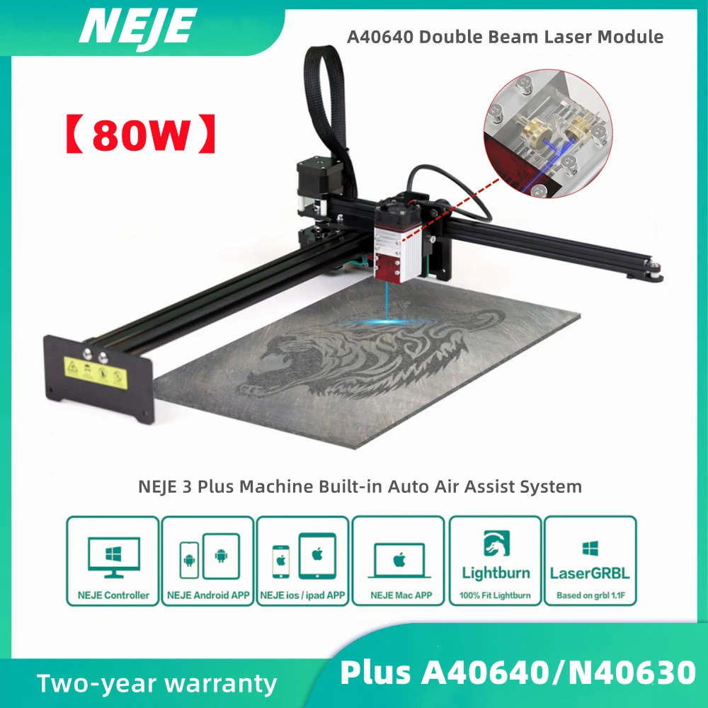 NEJE 3 Plus 80W/40W CNC Laser Engraver Cutting Machine Router 3D Printer Wood Cutter Metal Engraving Bluetooth App Control