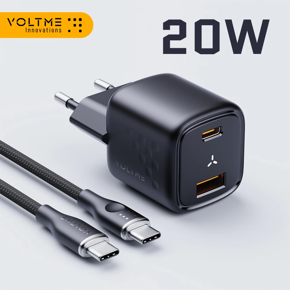 VOLTME USB C Wall Charger Block 20W Power Delivery + QC3.0 USB A Double Port Fast Type C Charging for iPhone 15 14 13 12 Pro Max