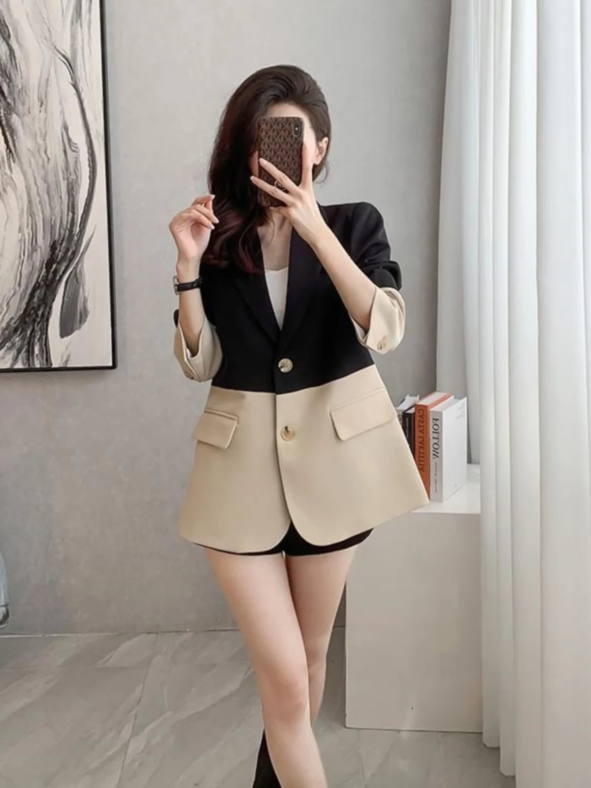 Briti Sle Loose Fit Kleur Blo Pak Jaet Dames Lente Herfst Nieuwe Sle Koreaanse versie Afslankend ontwerpgevoel