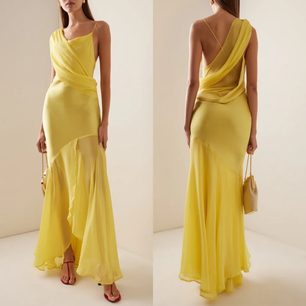

Customized Chiffon Pleat Trumpet Midi Dresses Bespoke Occasion Women's Evening Simple Woman Elegant Party Wedding Guest