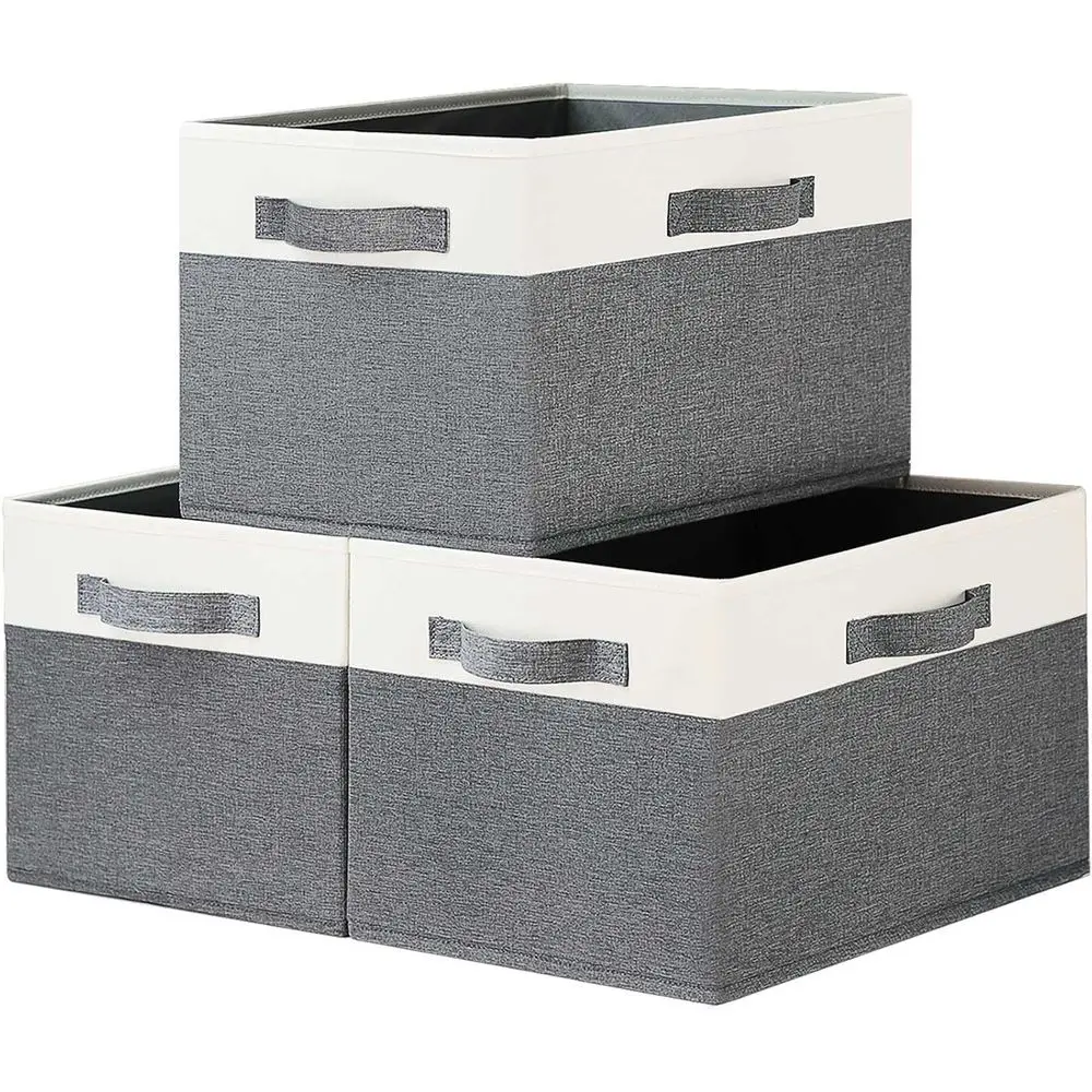 

3-Piece Foldable Fabric Storage Bins, 15x11x9.6 Inch, 3-Handle Organizers for Closet Shelves