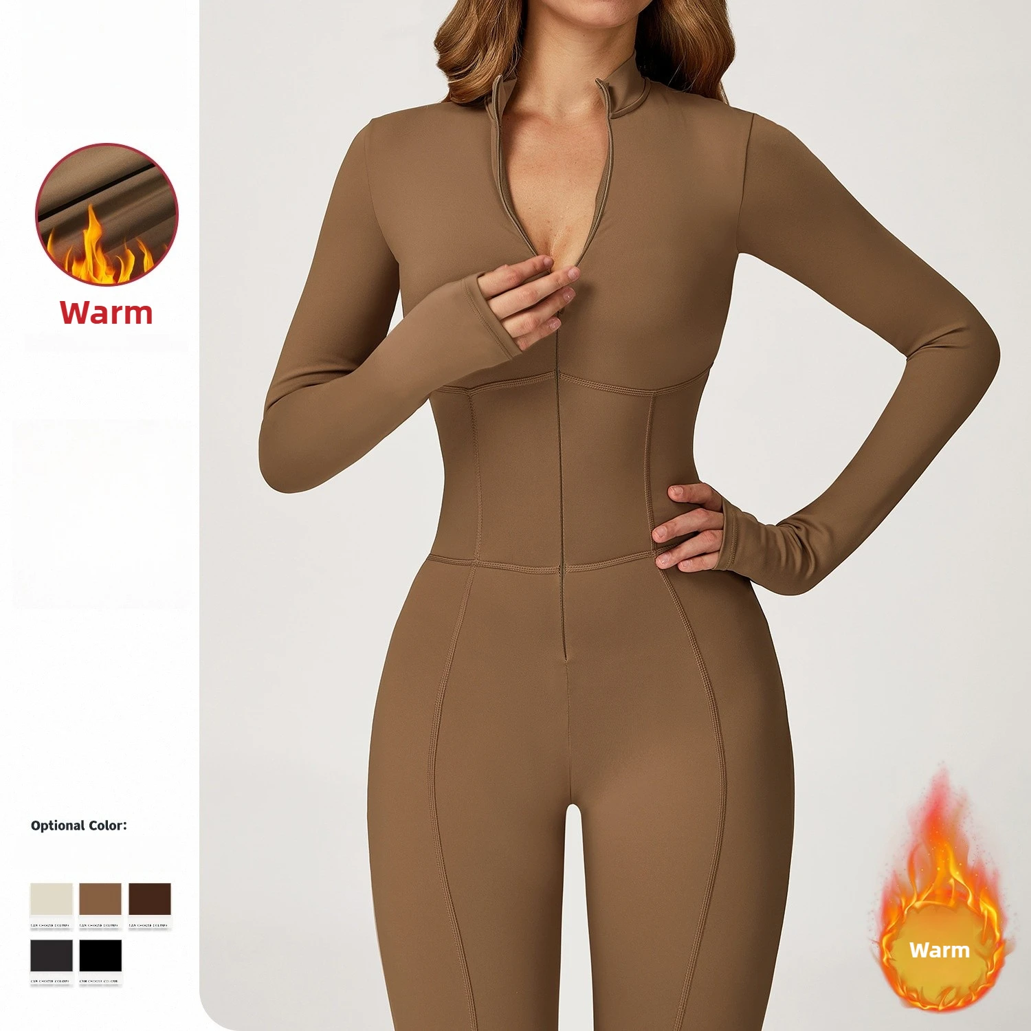 

Yoga Jumpsuit Sports Fitness Stand Collar Zipper Warm Long Sleeve One-piece Outdoor Casual Running Workout Clothes Gym Jumpsuit