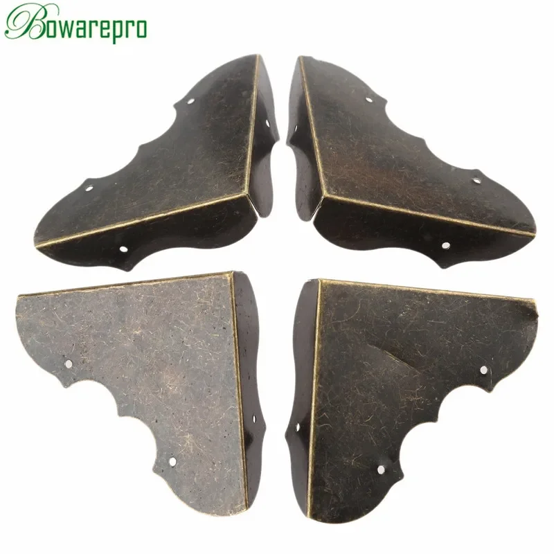 bowarepro 4Pcs Fittings Antique Corner Bracket Jewelry Wooden Box Feet Leg Corner Decorative Protector Furniture Hardware+Nails