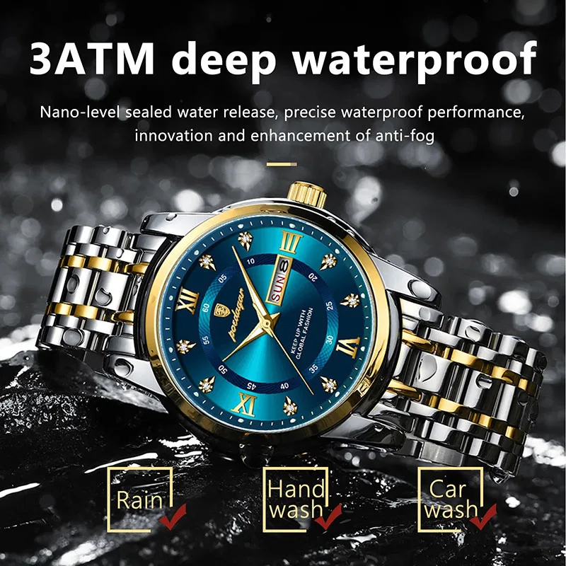 New Roman Numerals Men\'s Watch Luxury Retro Diamond Top Brand Luminous Clock Man Waterproof Stainless Steel Quartz Wristwatches