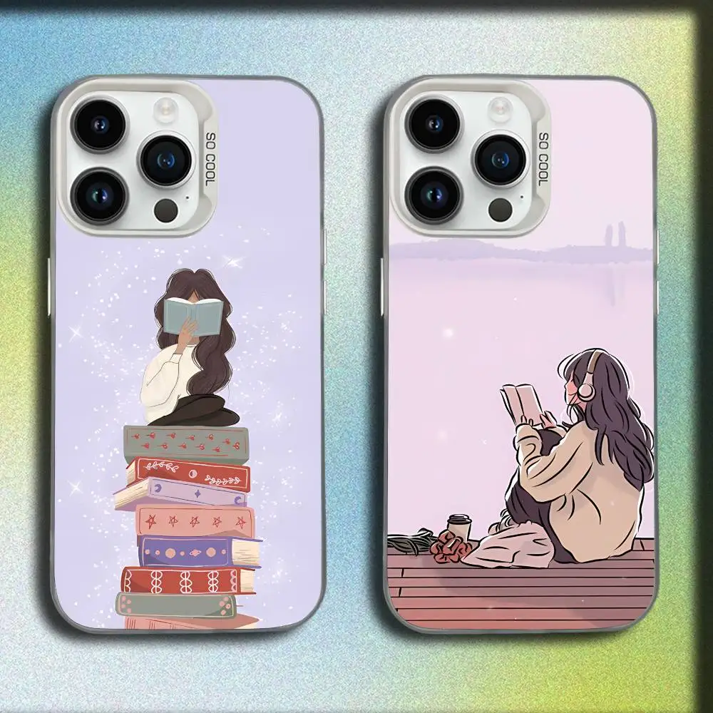 

Girl Book Landscape Phone Case For iPhone 17,16,15,14,13,12,11,Pro,Max,Plus,E,SE4,Air,Mini White IMD Box