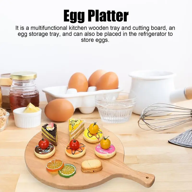 Egg Storage Creative Deviled Egg Tray Plates Serving Wooden Tray With Durable Handle Kitchen Accessories Kitchen Organizer