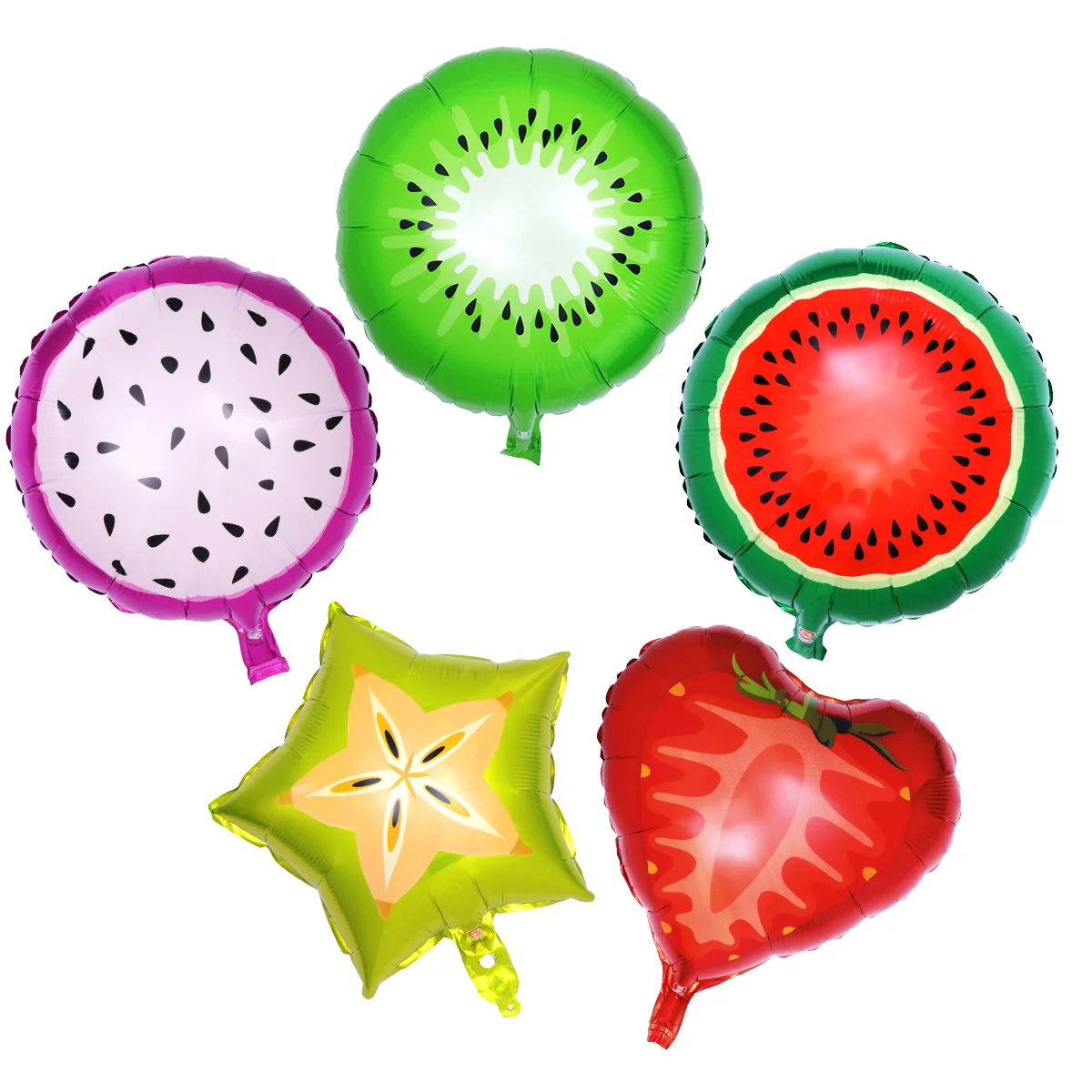 5pcs 18 Inch Fruits Helium Aluminum Foil Balloons for Birthday Wedding Party Decoration (Watermelon, Kiwi, Dragon Fruit, Strawbe