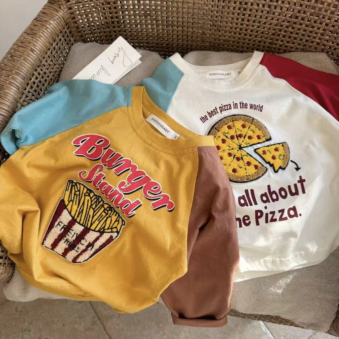 Kids Boys Girls Long Sleeve T Shirt Casual Color Block Raglan Crew Neck Graphic Print Tops Children Spring Autumn Clothes