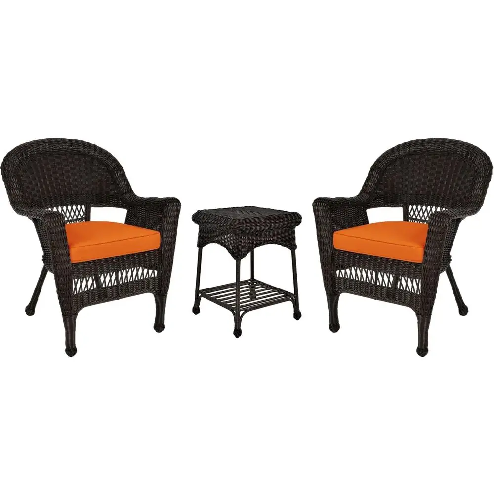 

Набор из 3 плетеных приставных столиков с оранжевыми подушками