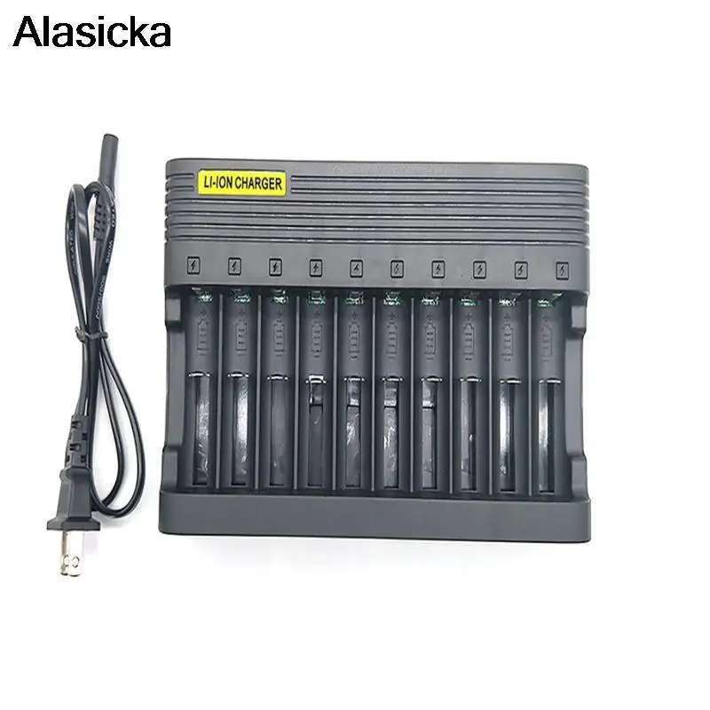 European Regulation 10 Slot Smart Lithium Charger 14500 16350 18500 Li-ion Rechargeable Battery Charger 18650 Battery Charger