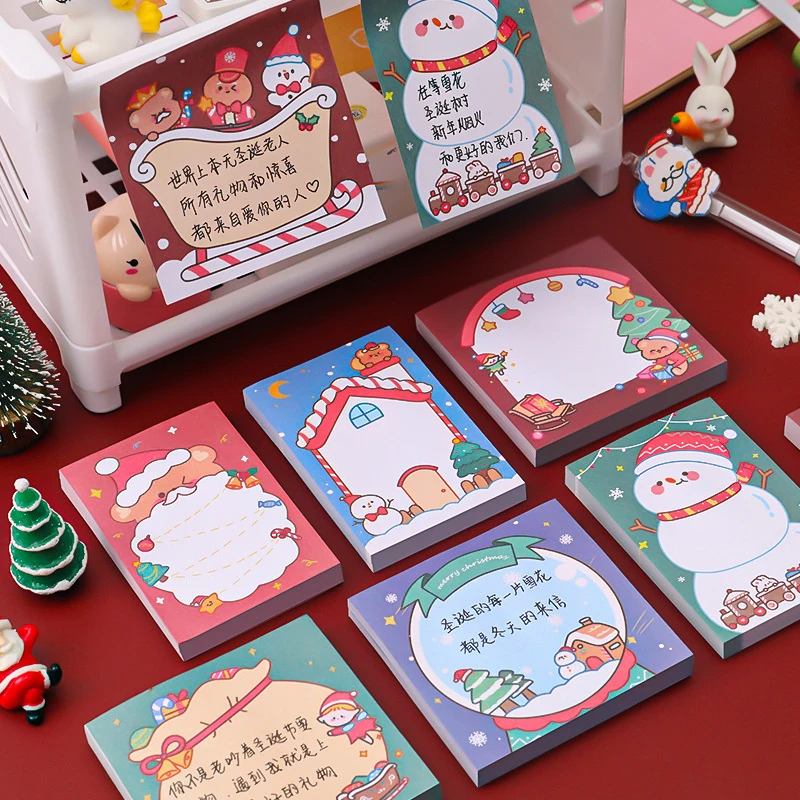 1PC Kawaii Santa Claus Christmas Memo Pad Sticky Notes Sheets To Do List Planner Sticker School Office Decor Stationery 50 Sheet