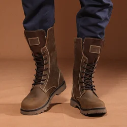 Botas de senderismo de cuero para hombre, zapatos de motocicleta impermeables, botas de combate de trekking, botas Punk con cinturón gótico, zapatillas tácticas