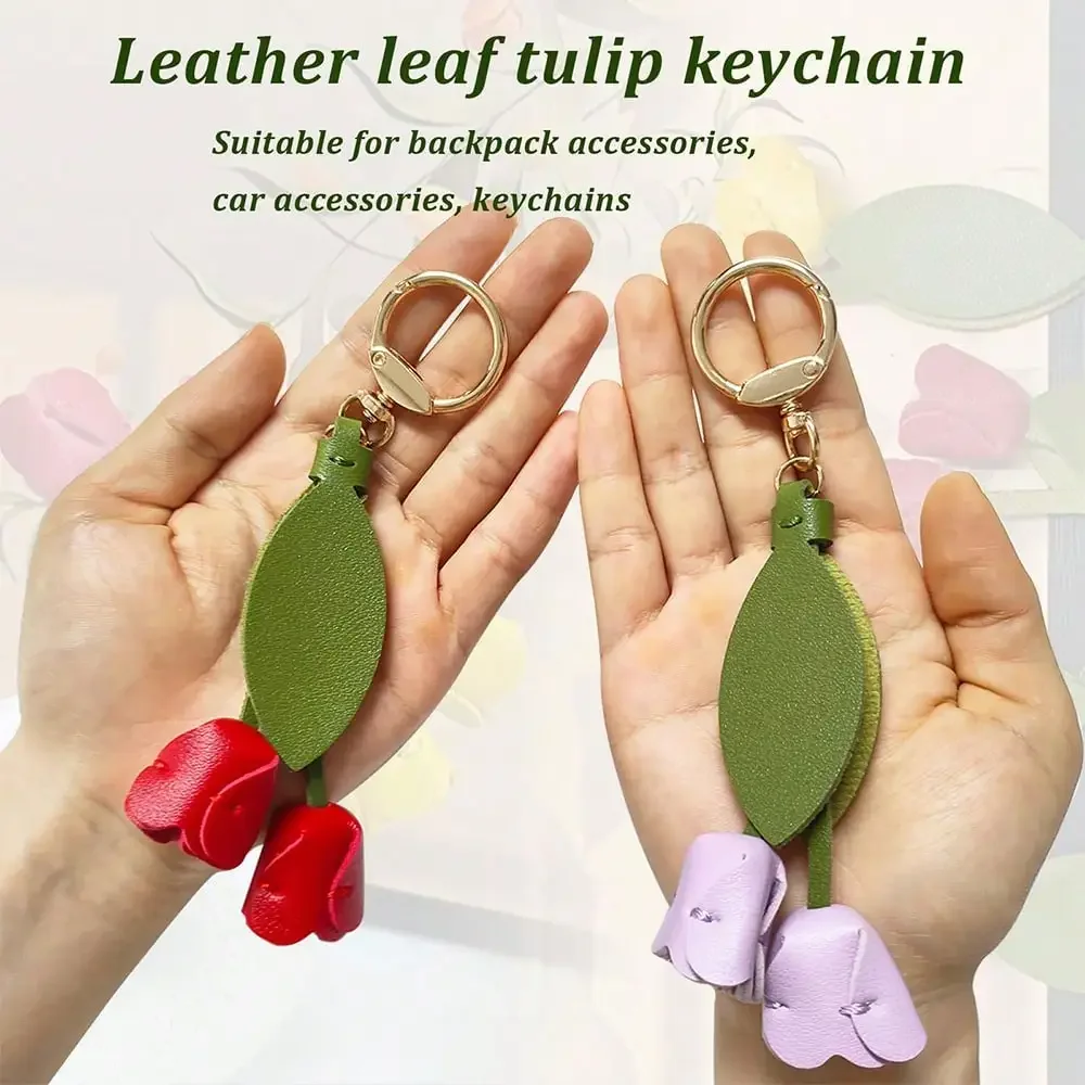 أزياء لطيف سحر الإبداعية حقيبة قلادة، أزياء توليب حقيبة الديكور بو الجلود ورقة زهرة مفتاح سلسلة، للعائلة / الأصدقاء هدية