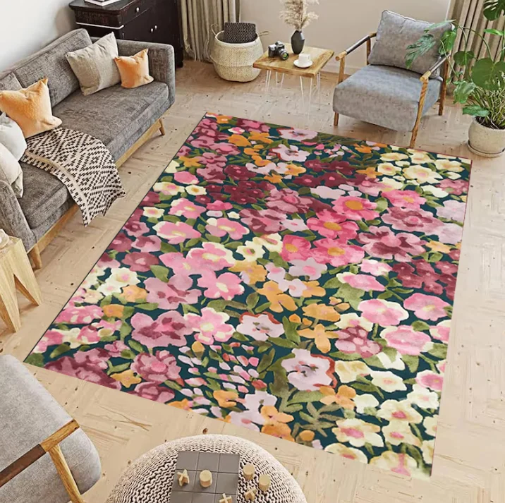 

Floral Multicolor Velvet Rug 3D Print Non-Slip Stain Resistant Living Room Home Bedroom Decoration Carpet