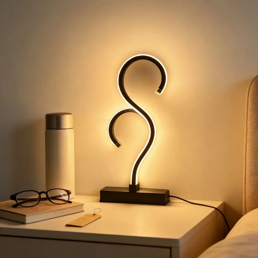 1 Piece Creative Double Question Mark Desk Lamp, USB Three-Color Dimmable Eye-Caring Night Light for Bedroom