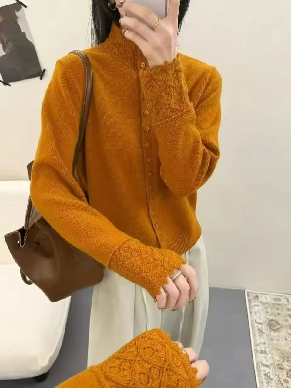 Cardigan en dentelle tricotée douce pour femme, Design fendu, coupe ample, décontracté, couleur Pure, boutonné, chaud, pull Long