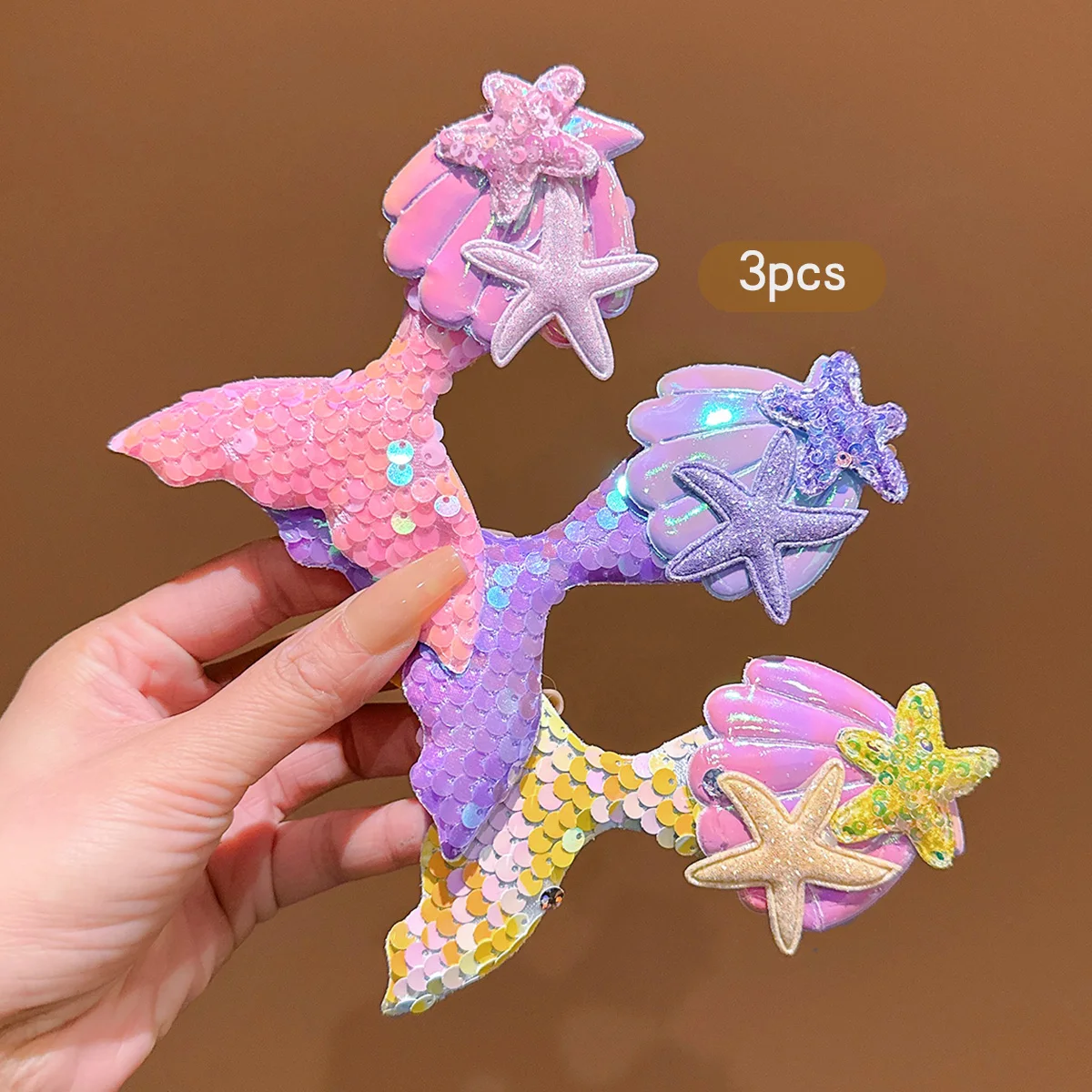 3 colorful fish tail shell hair clips with cute hairpins suitable for daily use as hair accessories