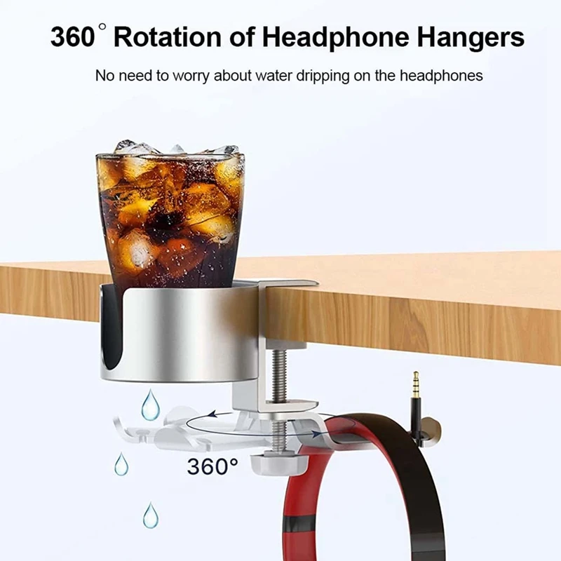 Desk Cup Holder, 2 In 1 Desk Cup Holder With Headphone Hanger, Anti-Spill Cup Holder For Desk Or Table