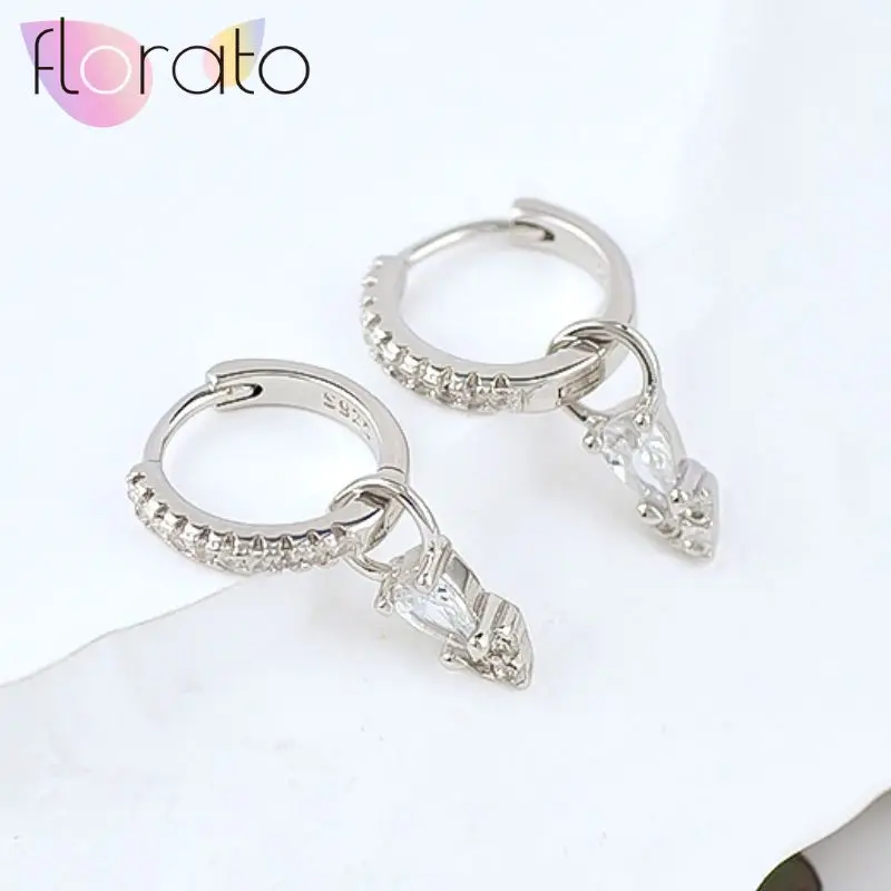

925 Sterling Silver Needle High-end luxury Water Drop Inverted Triangle Zircon Pendant Hoop Earrings Ladies Party Jewelry Gifts