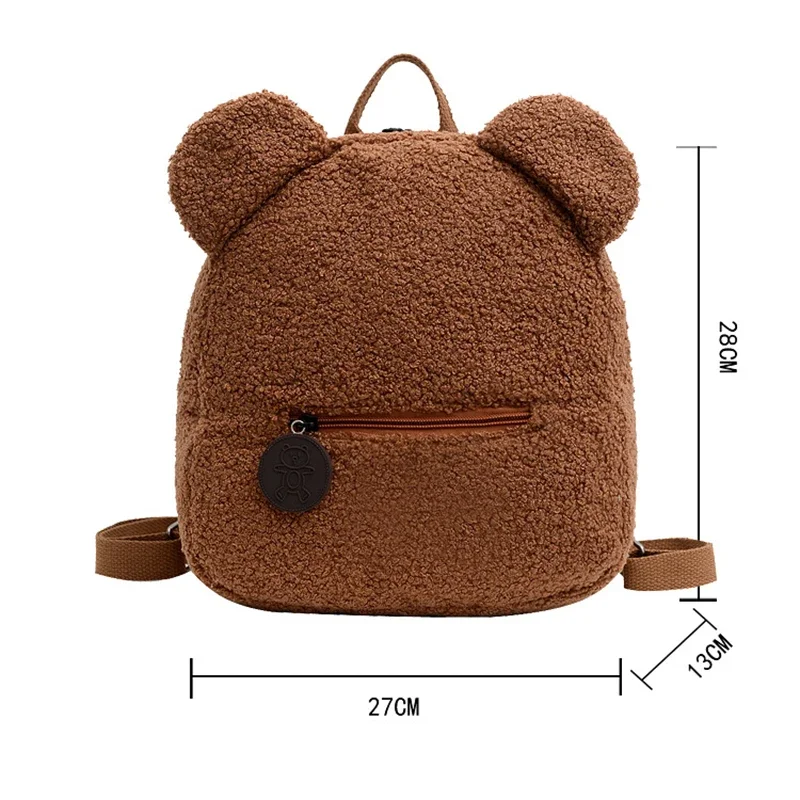 Sac à dos de dessin animé en peluche marron avec oreille d\'ours en peluche pour bébé, petits sacs d\'école à fermeture éclair pour tout-petits