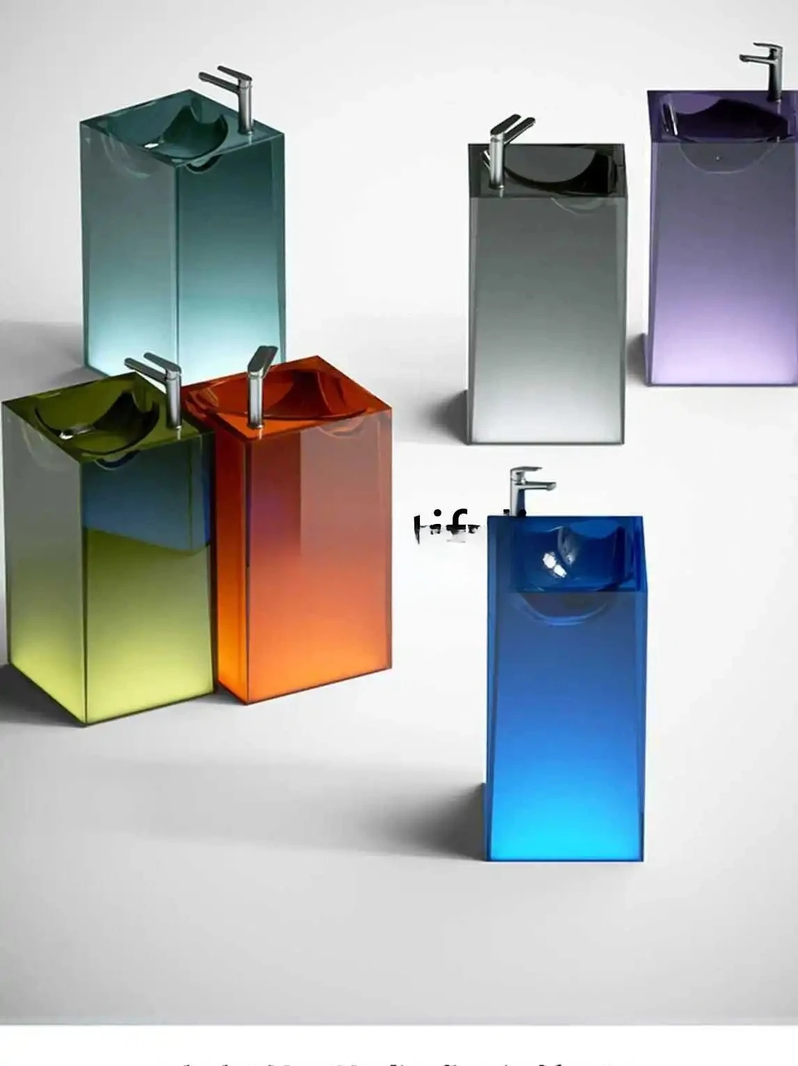 

Color transparent resin crystal column basin round integrated floor type hand wash basin