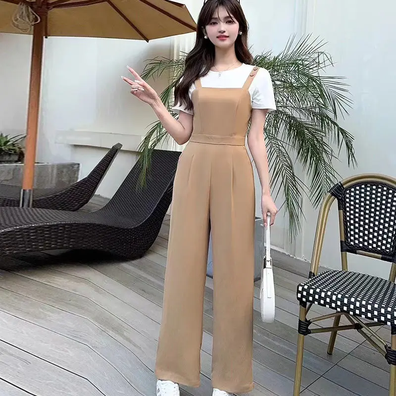 

2024 Summer New Fashion Set Women's Thin Loose Elastic Salt Series Slimming Strap Strap Pants Two Piece Set Trendy