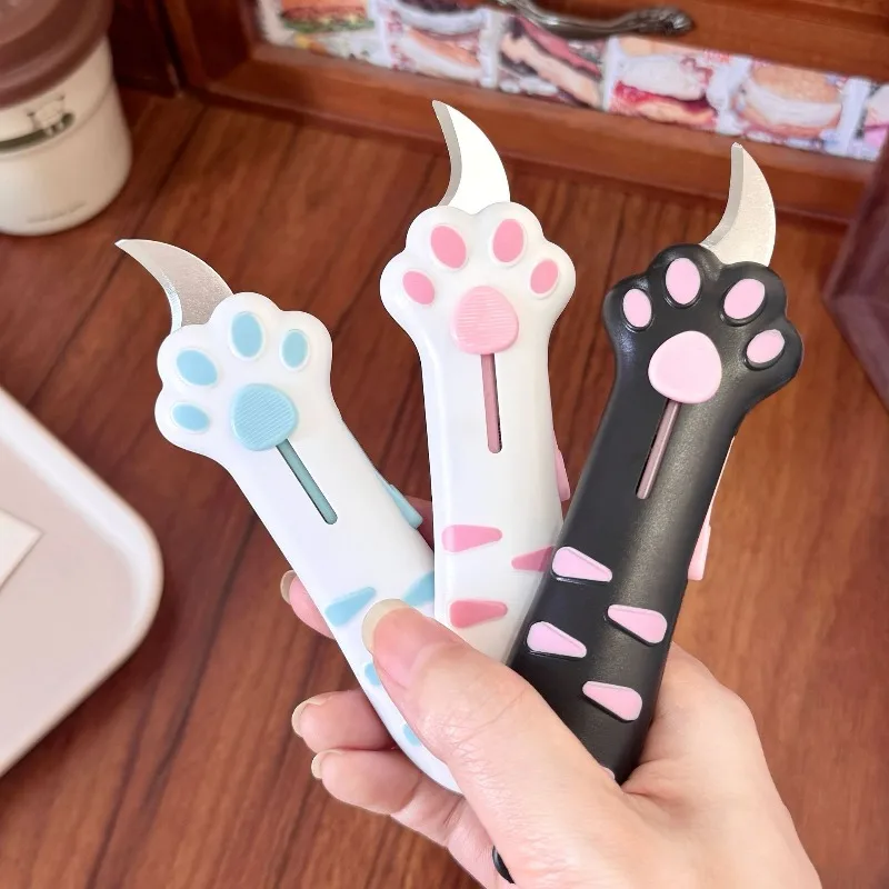 Kawaii Cat Paw Box Opener Lovely Retractable Utility Cutter High Aesthetic Girlish Craft Cutting Tool for Unpacking Express
