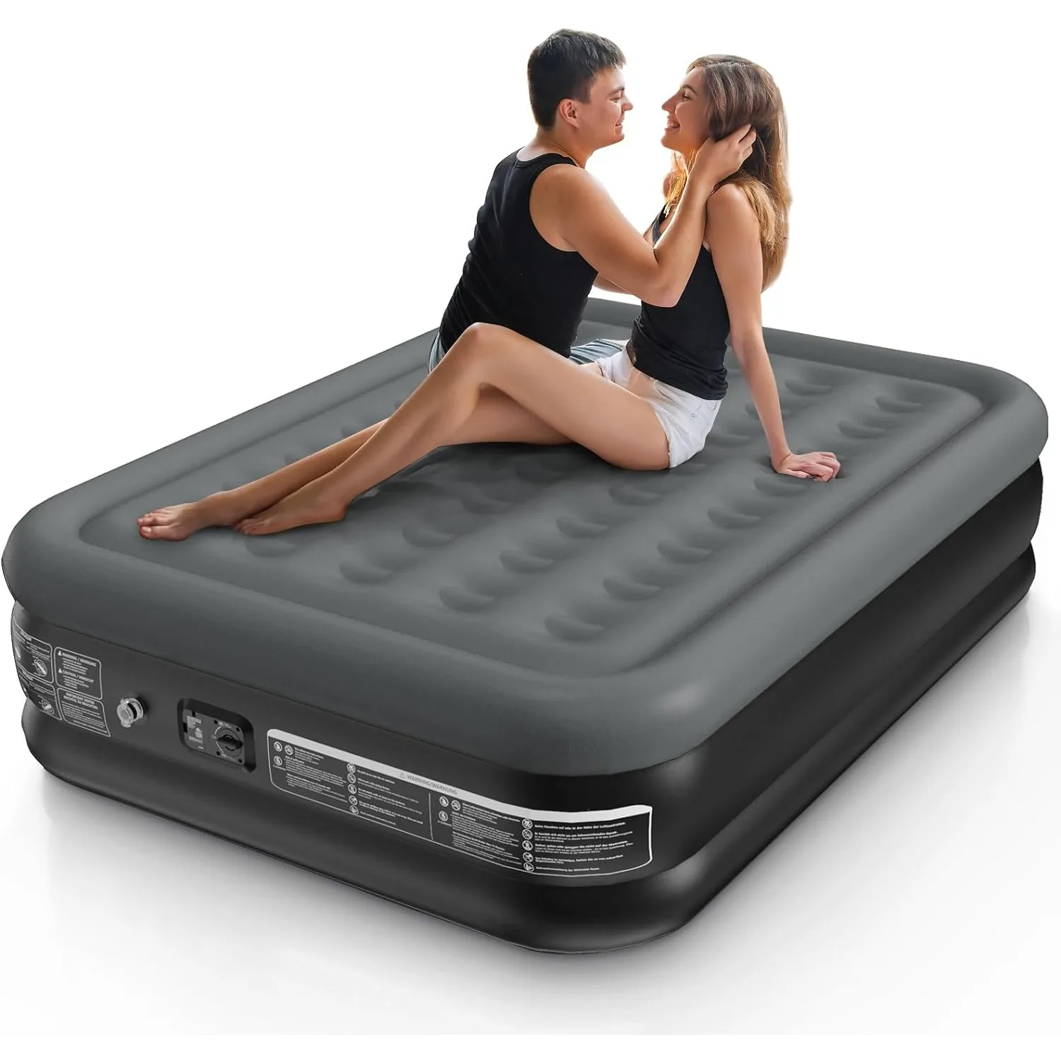 

Queen Air Mattress with Built in Pump 18 Inch High Queen Air Mattress 1-3 Minutes Fast Self Inflating Air Mattress Black & Gray