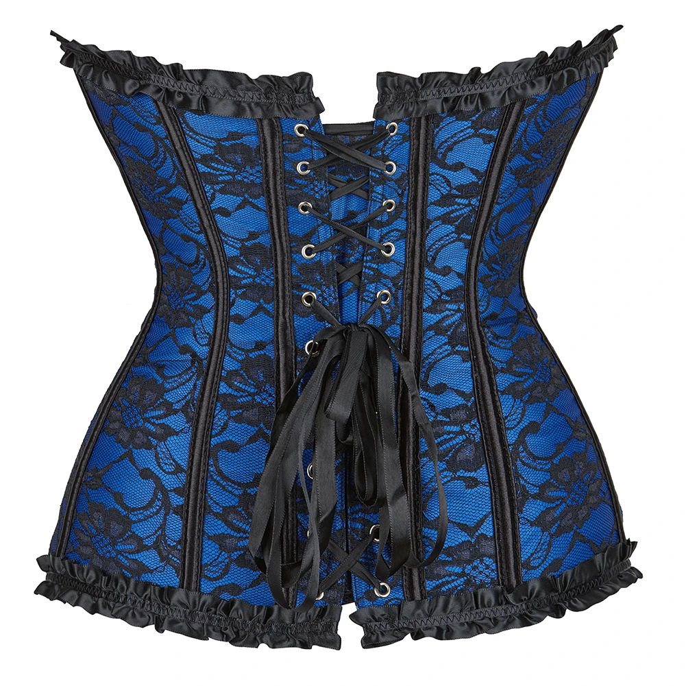 Sexy Corset Overbust Women Corsets Elastic Boned Gothic Bustier Lace Overlay Cosplay Korset Outfit Plus Size Gorset Corselet