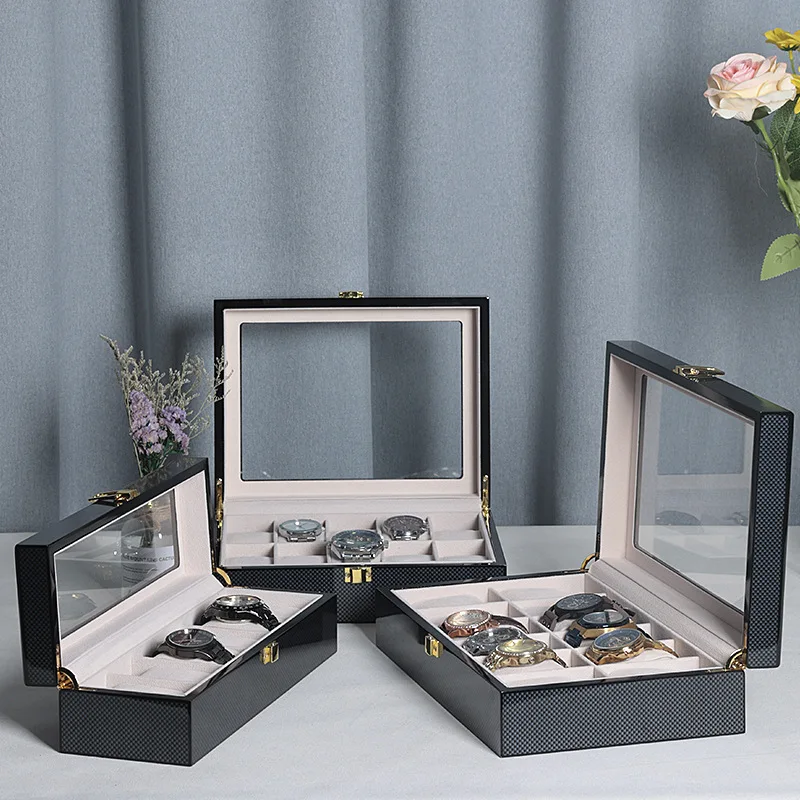 

Коробка для часов 1 шт., деревянная коробка для часов с рисунком из углеродного волокна, 6/10/12