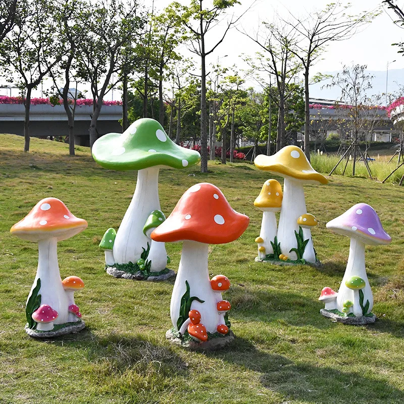 Sculpture de champignon en fibre de verre pour extérieur, simulation de pelouse de parc, ornement décoratif pour l'immobilier, aménagement paysager de jardin et de communauté