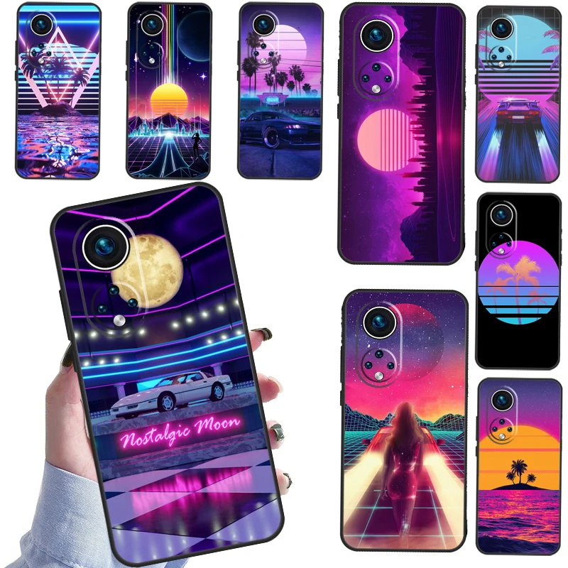 Vaporwave 80's Retro Neon Synthwave Back Case For Huawei Honor 50 Lite 8X 9X 10i Nova 5T 9 P Smart 2021 P20 P40 P30 Pro Cover