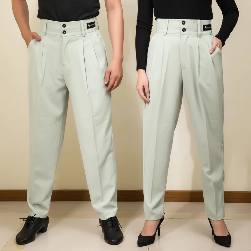 Coppia Pantaloni da ballo latino Pantaloni da ballo da sala a vita alta Uomo Donna Cha Cha Abiti da pratica Pantaloni da competizione latina DNV17981