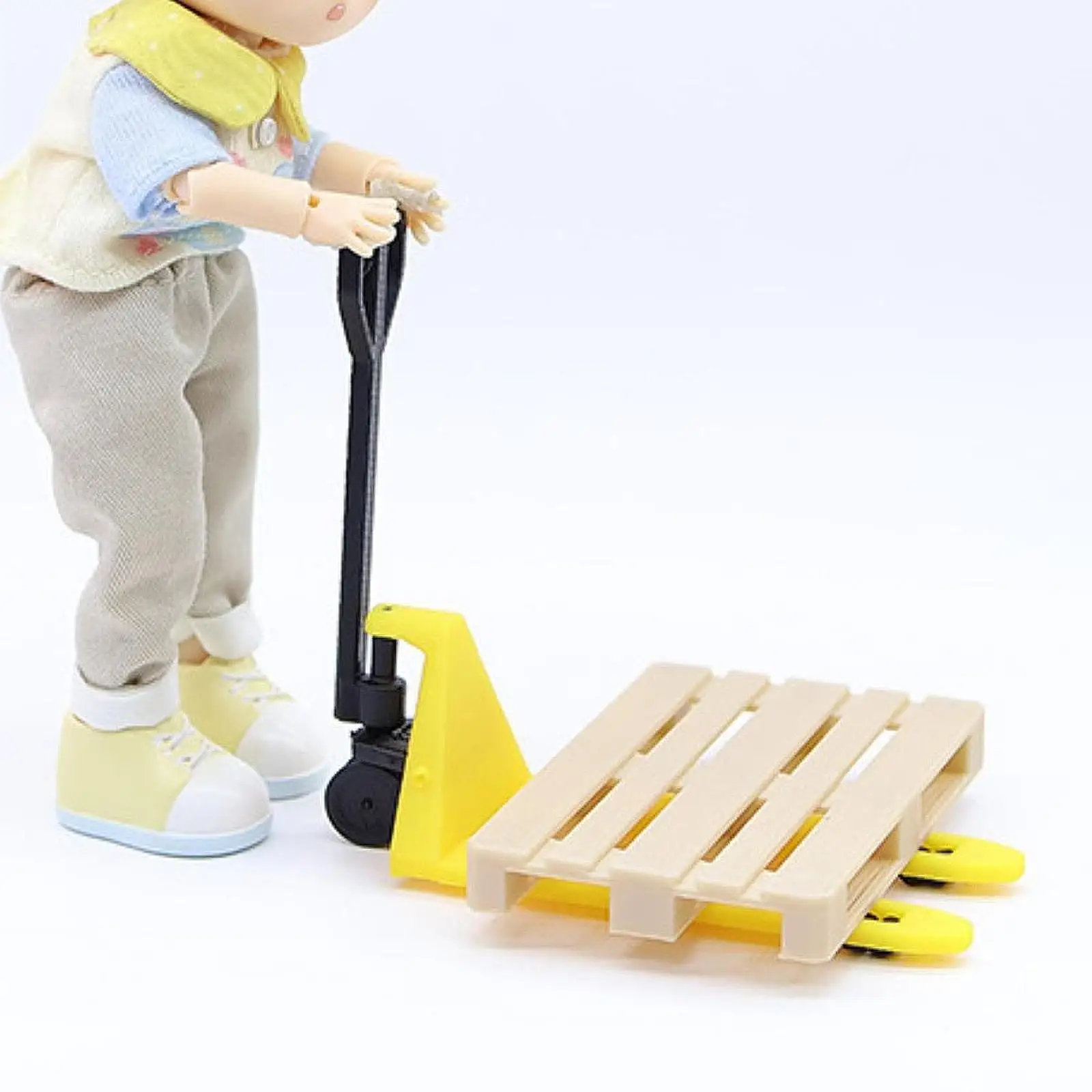 

1:12 миниатюрный вилочный погрузчик и поддон для кукольного домика, реалистичная модель автомобиля, строительные инструменты для уличного песчаного стола, декор кукольного домика