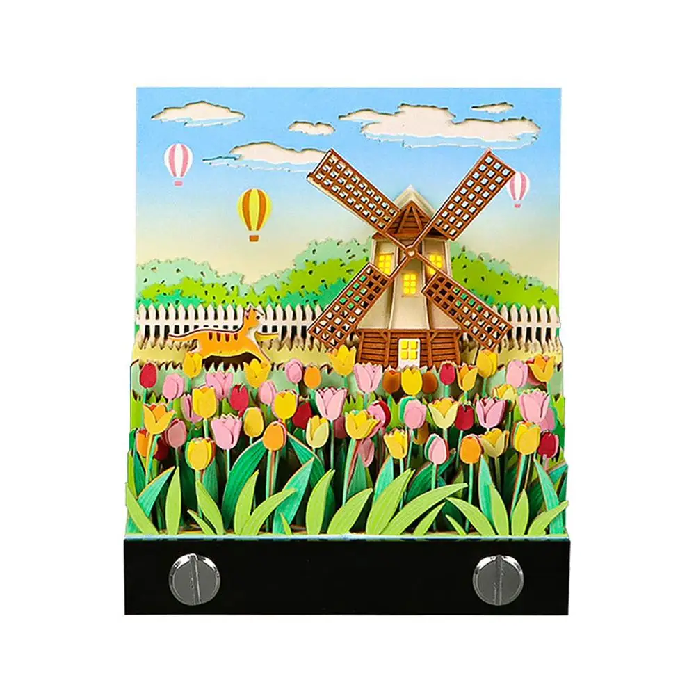 Desk Calendar 2025 Calendar Memo Pad With Light Windmill Tulip Creative Desk Calendar DIY Notes Notepad 3D Art Calendar Paper