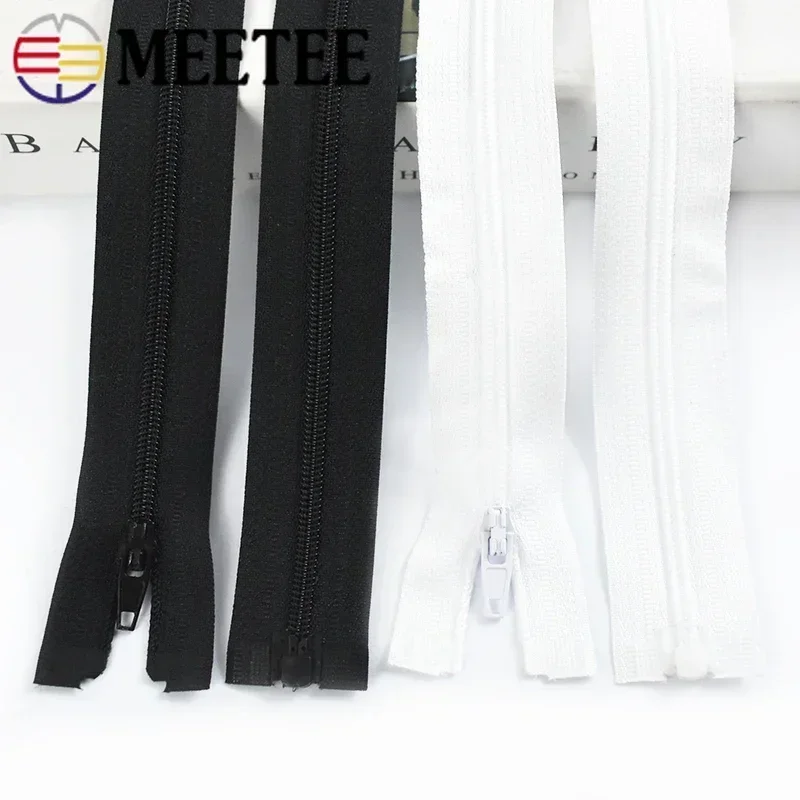 Meetee 5/10Pcs 40-300cm Nylon Zipper Black White Zippers 3# Open-End Auto Lock Zips Down Jacket Coat Front Placket Zip for Sew