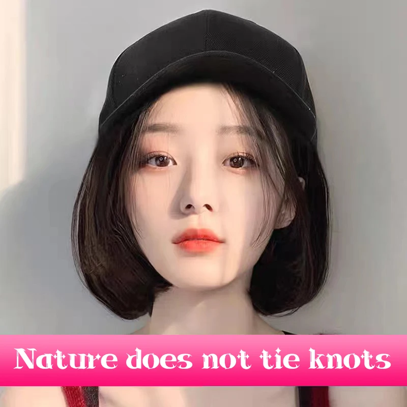 New Synthetic Baseball Wig Bob Wig Black Hat Wigs Cap With Hair Naturally Connect Bob Hair Baseball Cap Adjustable