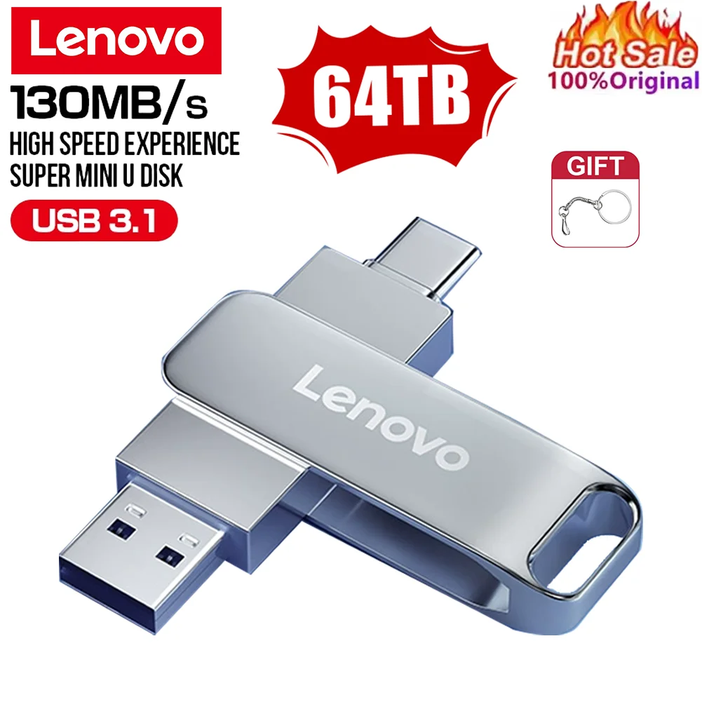 Lenovo 64 to 3.0 clé USB en métal haute vitesse clé 16 to 2 to étanche type-c clé USB pour appareils de stockage informatiques