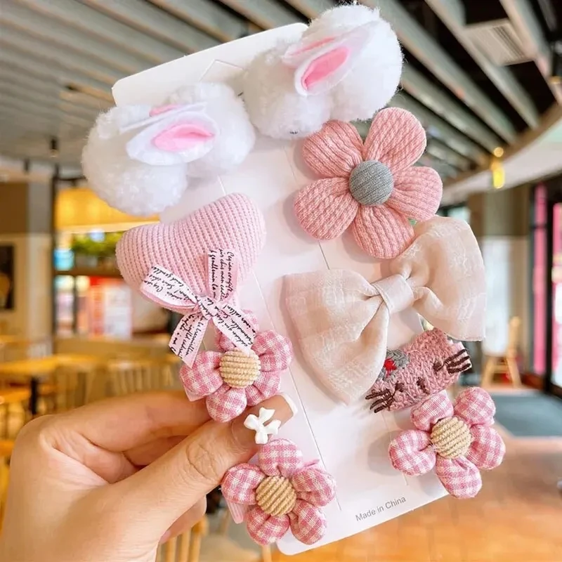 9Pcs/Set Cartoon Bunny Flower Baby Hair Clips Cute Plush Rabbit Hairpin Toddler Girls Barrettes Headwear Kids Hair Accessories