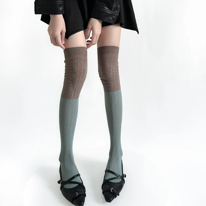 Korea Style Over Knee Socks Women Fashion Mixed Colors Cotton Fabric Long Stockings Students Quality Elastic High Socks Female