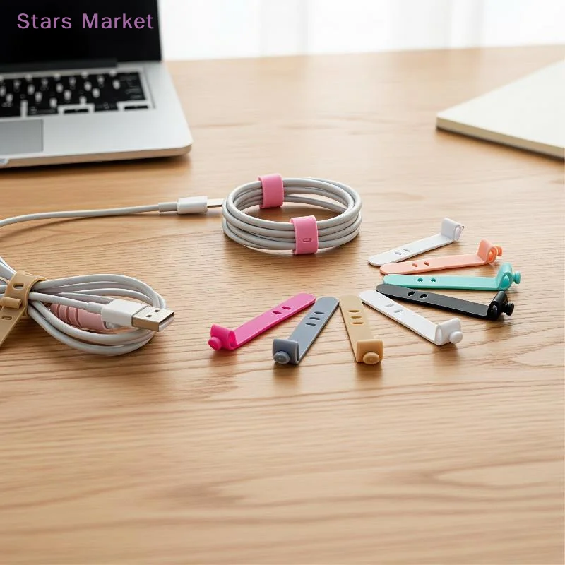 NewReusable Adjustable TPR Cable Organizer Straps Multi-Color Anti-Tangle Cord Fasteners For Home Office Travel Cable Management