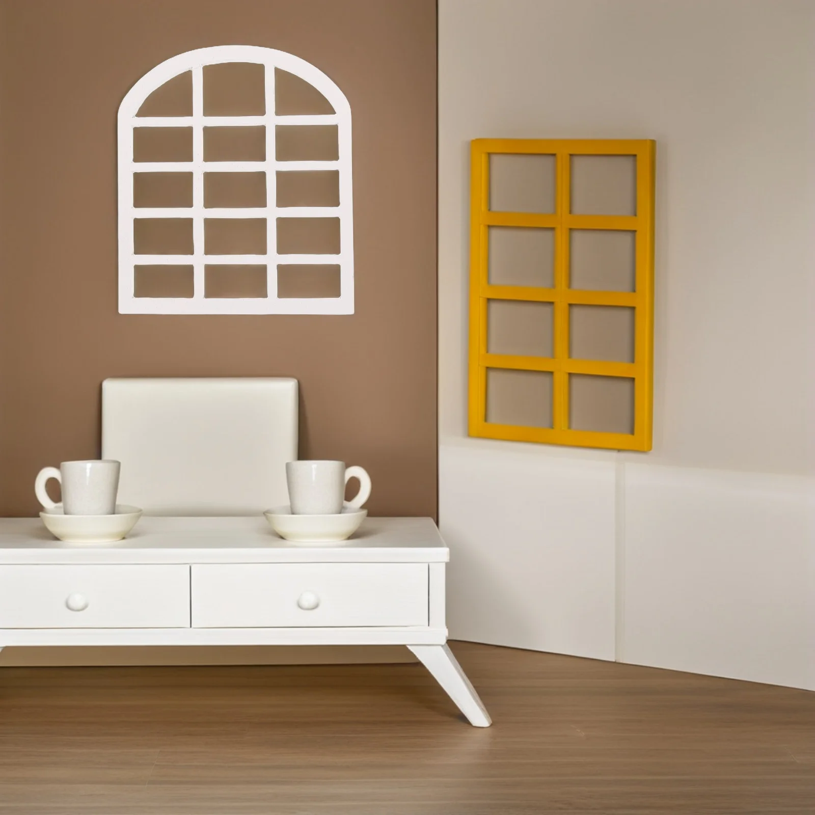 

5 Pcs Furniture Dollhouse Window Frame Ornaments White Wooden Miniature Accessories