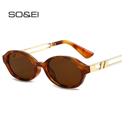 SO&EI Retro Small Oval Women Sunglasses Fashion Shades UV400 Men Punk Tea Green Sun Glasses