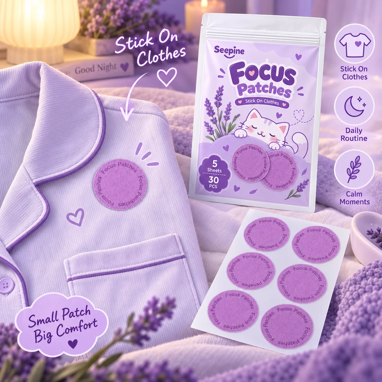 30 PCS/5 Sheets Focus Patches, Stick-On Clothes Patches, Lightweight Fabric Sticker Set for Daily Wear, Home, Office, Study, Tra