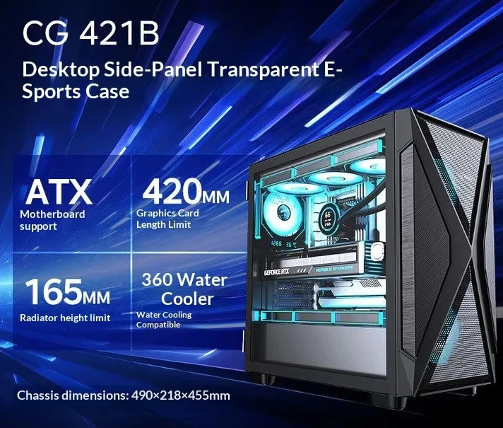 Side‑Opening Door ATX Computer Case, Large Motherboard Supported, 360 Radiator Compatible, Gaming Empty Host Shell