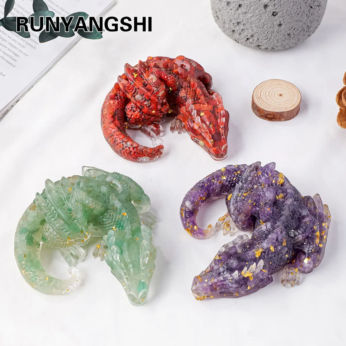 1PC Natural Crystal Stone Wolong Statue Reiki Stone Dragon Figurine Amulet Fengshui Sculpture for Home Office Decoration