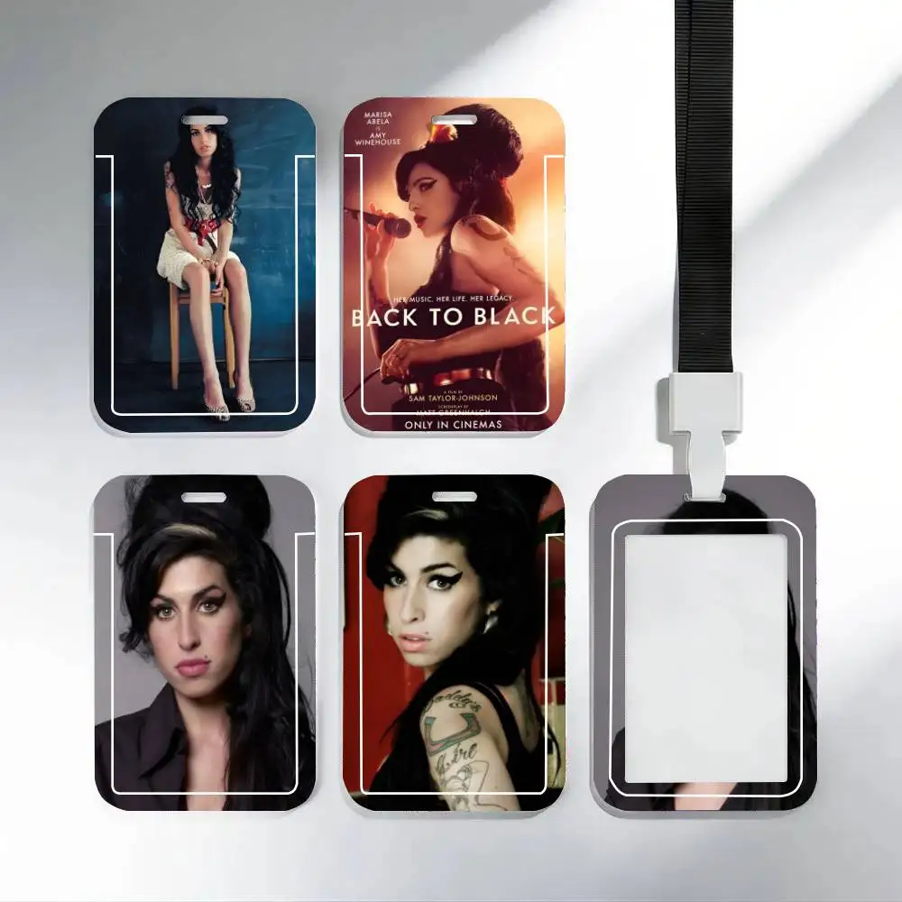 Beauty Woman Amy Winehouse   ID Card Holder Neck Strap Pendant Door Badge Holder Lanyards Keychain Work Credential Case Gift